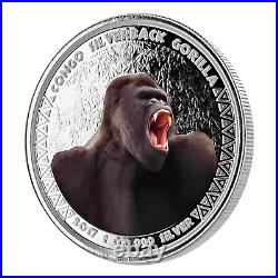 1 Oz Silver Coin 2017 5000 CFA Francs Congo Scottsdale Color Silverback Gorilla