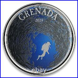 1 Oz Silver Coin 2019 EC8 Grenada $2 Scottsdale Mint Color Proof Diving Paradise