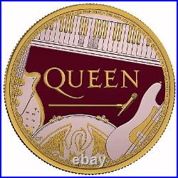 1 Oz Silver Coin 2020 UK £2 Queen Music Rock Band Colored Gilded Coin