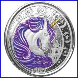 1 Oz Silver Coin 2023 Ghana 5 Cedis Unicorn Aurora Color Purple #2000/2000 WOW