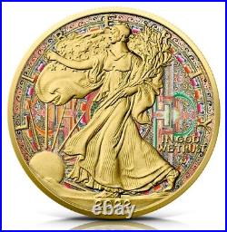 1 oz Silver American Eagle Circle of Life colorized and 24K gold gilded coin