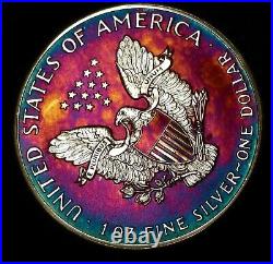 1987 Silver American Eagle Coin Colorful Rainbow Toning #a848