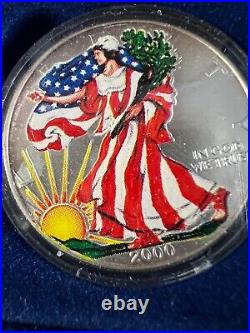 2000 U. S. American Eagle. 999 Silver Dollar $1 Coin Full Color Flag OGP No COA