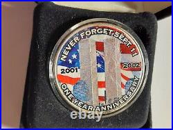2001 2002 1 oz FINE SILVER COLORIZED 9-11 ONE DOLLAR COIN MINT CONDITION