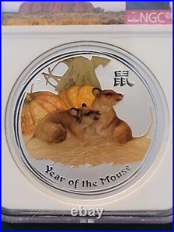 2008 AUSTRALIA COIN YEAR OF THE MOUSE RAT 1 oz 999 SILVER COLORIZED NGC MS 70