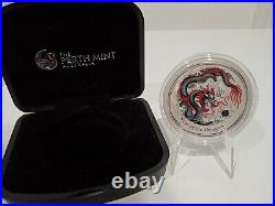 2012 Australia Black Dragon Lunar II Series $1 Colored Silver Coin 1 Oz Boxed