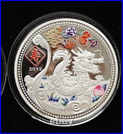 2012 Congo Lunar Year of the Dragon Shou 1 Oz Silver Color Coin Proof Zodiac