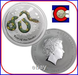 2013 Lunar Snake 2 oz Silver Colorized Australia/Australian Coin in Mint Capsule