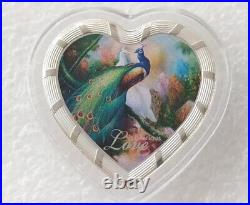 2014 Tanzania Love Is Precious Silver Color Coin Romantic Heart Wedding Peacock