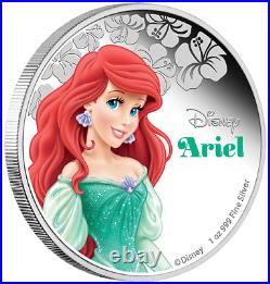 2015 Disney Princess Ariel -Niue Colorized 1 oz Silver Proof Coin + Book RARE