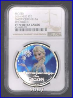 2016 Niue Frozen Snow Queen Elsa Coin 1oz. 999 silver colorized proof NGC PF70UC