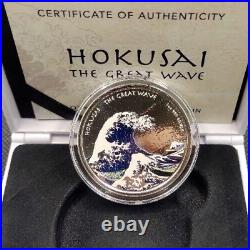 2017 1 oz Hokusai Great Wave Off Kanagawa. 999 Fine Silver Color PROOF Coin