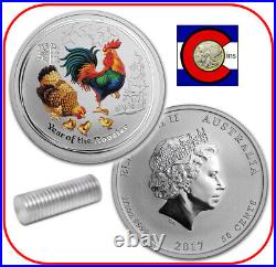 2017 Lunar Rooster 1/2 oz Silver Colorized Australia/Australian-Roll of 20 Coins
