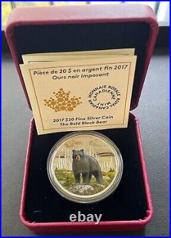 2017'The Bold Black Bear' Colorized Proof $20 1ozt. 999 Silver Coin Box & COA