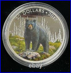 2017'The Bold Black Bear' Colorized Proof $20 1ozt. 999 Silver Coin Box & COA