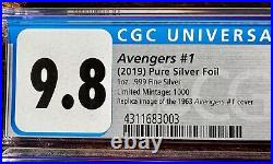 2019 Avengers #1 Silver Foil Marvel Comics Cover 1oz Near /Mint CGC 9.8 With Tin