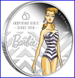 2019 BarbieT 60th Anniversary 1 oz Silver Proof Colorized $1 Coin