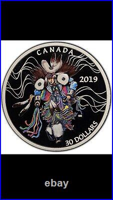 2019 Canada-2 oz $30 Pure Silver Proof Coloured Coin- FANCY DANCE -BOX-COA