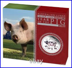 2019 YEAR of the PIG 1 OZ. 999 SILVER COIN PERTH MINT COLORIZED $128.88