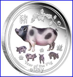 2019 YEAR of the PIG 1 OZ. 999 SILVER COIN PERTH MINT COLORIZED $128.88