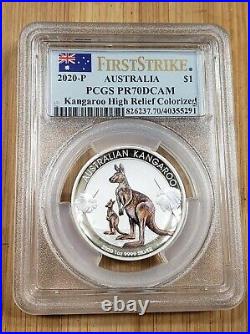 2020 Australia 1 oz Silver Kangaroo Colorized H. R Coin PCGS PR70DCAM 1st Strike