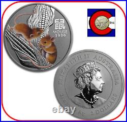2020 Lunar Australia Mouse 2 oz Silver Colorized Coin in Mint Capsule RARE