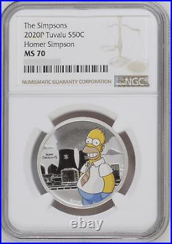 2020 Tuvalu Homer Simpson. 5oz Silver Colorized Coin NGC MS 70