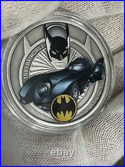 2021 Niue Batman Batmobile Collection 1989 Colored Antiqued 1 oz Silver Coin