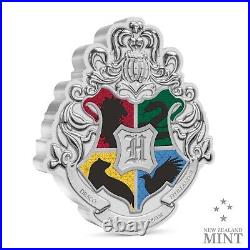 2021 Niue Harry Potter Hogwarts Crest Shaped Coin Colorized 1 oz. 999 Silver