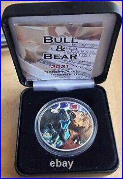 2021 Tokaleou 1oz Bear Bull Colored 1oz Fine Silver 999 BU Bullion Coin