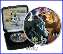 2021 Tokelau 1oz Bear & Bull Colored 1oz Fine Silver 999 BU Bullion Coin