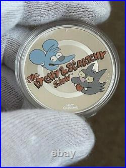 2021 Tuvalu Simpsons Itchy & Scratchy 1 oz Silver Proof Colored Coin
