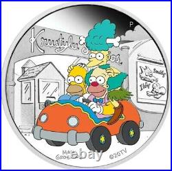 2022 $1 Tuvalu Simpsons KRUSTY LU STUDIOS 1 Oz Silver Proof Colored Coin
