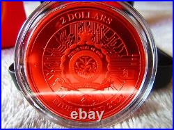 2022 BITCOIN CYBER SPACE RED Colorized 1oz Silver $2 Coin Niue with 24K Gold