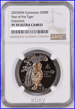 2022 Cameroon Year of the Tiger 14.14g Silver Colored Proof Coin NGC PF 70 UCAM