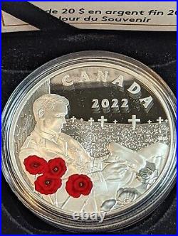2022 Canada 1 oz Colorized Silver Remembrance Day Coin. 9999 Fine (withBox & COA)