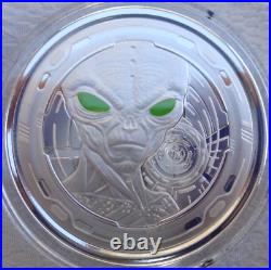 2022 Ghana ALIEN silver colorized proof coin. 999 fine silver in display box