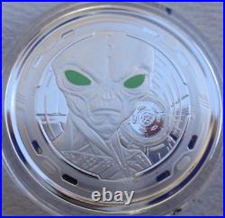 2022 Ghana ALIEN silver colorized proof coin. 999 fine silver in display box
