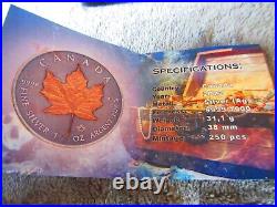 2022 MAPLE RED GOLD TREASURE Color & Antique 1oz Silver Coin $5 Canada