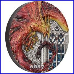 2022 Tuvalu Rising Phoenix Colorized 5 oz. 9999 Silver Antiqued Coin