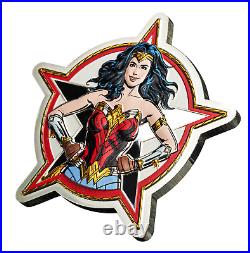 2023 Barbados Wonder Woman 5 oz. 999 Silver Colorized Proof Coin Justice League