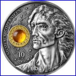 2023 Malta Copernicus 2 oz Silver Antiqued with Amber Insert & Mintage of 1473