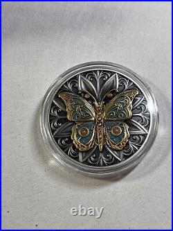 2023 Niue $2 Punk Butterfly 2 oz Antiqued Colorized Silver Coin Low Mintage