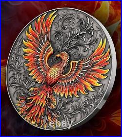 2023 Niue Phoenix Rising from the Ashes Coin Antiqued & Colorized 1 oz Silver