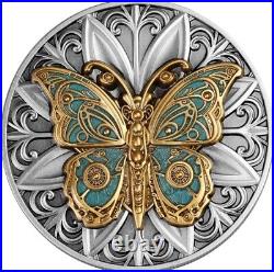 2023 Niue Punk Butterfly 2 oz Antiqued Colorized Silver Coin Low Mintage /199