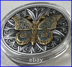 2023 Niue Punk Butterfly 2 oz Antiqued Colorized Silver Coin Low Mintage /199