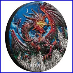 2023 Tuvalu Dragon Antiqued Colorized 5 oz Silver Coin with Low mintage of 333
