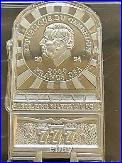2024 1 Oz. 999 Fine Silver Cameroon 777 Slot Machine Shaped Coin Colorized WithCOA