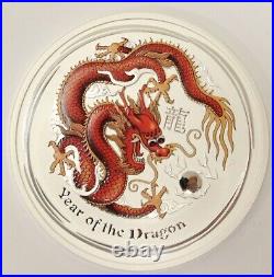 AUSTRALIA 2012 $2 LUNAR YEAR OF DRAGON 2 Oz. RED & GOLD COLORIZED SILVER COIN