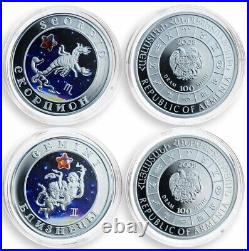 Armenia 100 dram set of 12 coins Signs of Zodiac colored silver coin 2007 2008